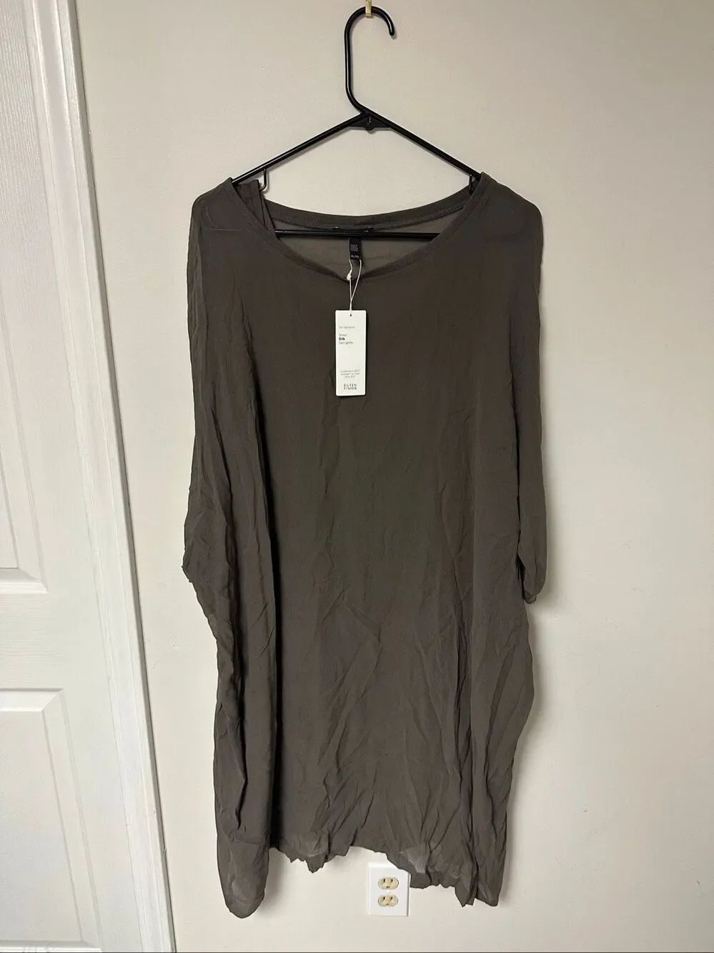 NWT Eileen Fisher Sheer Silk Georgette Tunic Dress Brown with Slip XL